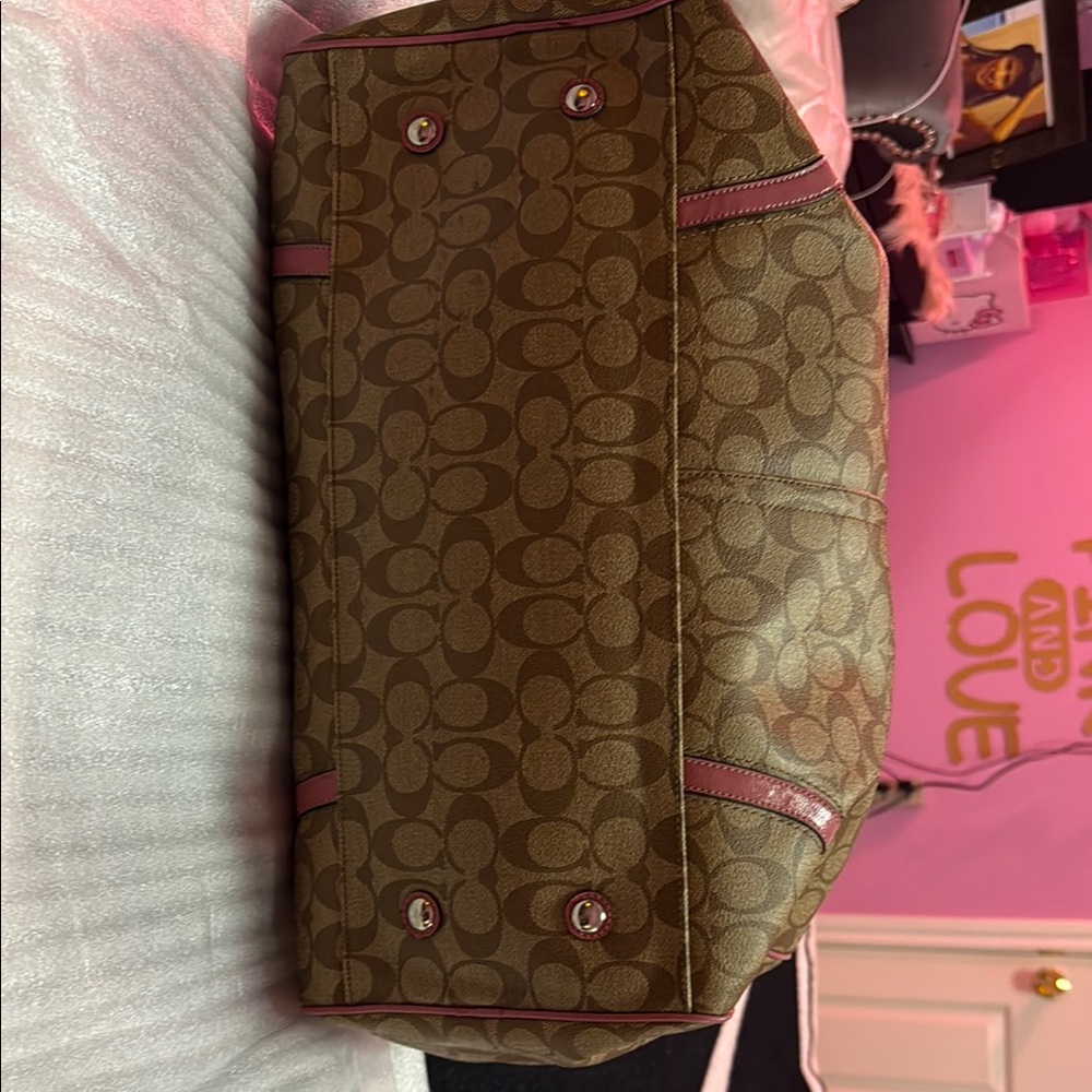 Coach Signature Brown and Pink Tote Bag - Picture 13 of 17